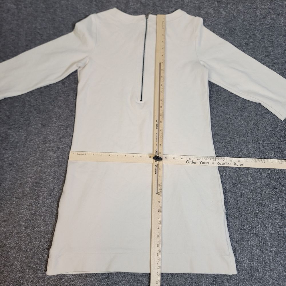 Lacoste Women’s Dress Size 40 M Cream Long Sleeve Shift Stretch Pleated Hem Logo - Picture 8 of 13